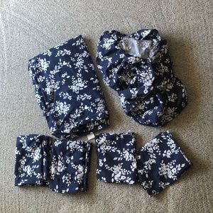 Charisma Queen Sheet Set - Navy Blue w/ Flowers - 6 piece